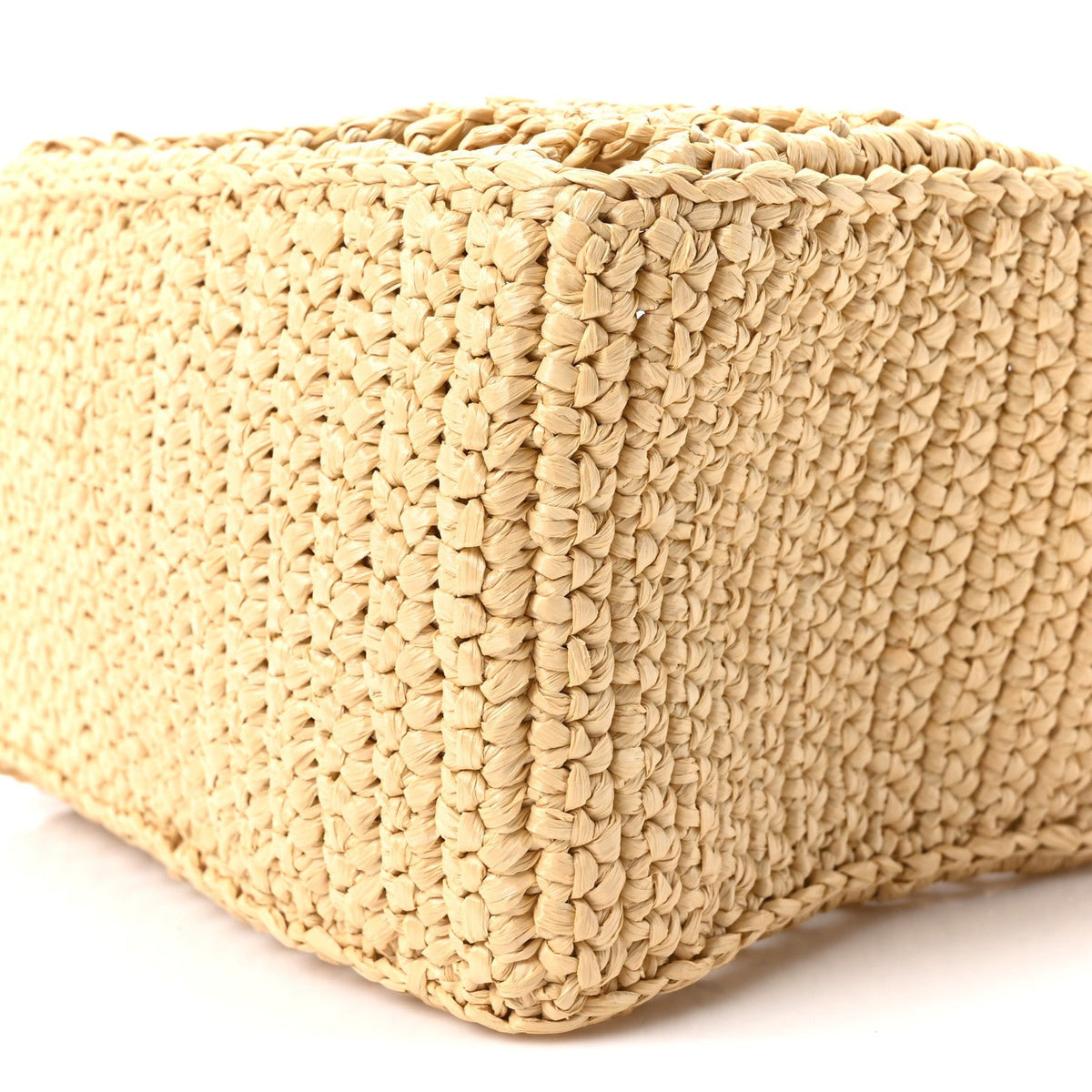 Yarn Raffia Effect Crochet Logo Embroidered Small Tote Bag Naturale