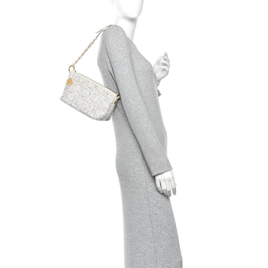 Tweed Cannage DiorStar Hobo Bag White Gold