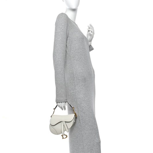 Grained Calfskin Mini Saddle Bag White
