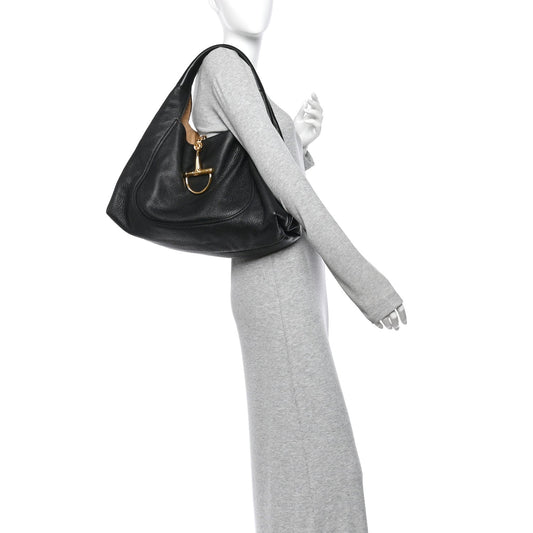 Grained Calfskin Softbit Maxi Shoulder Bag Black