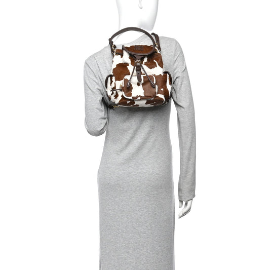 Nappa Calf Hair Printed Mini Backpack White Burnt Sienna