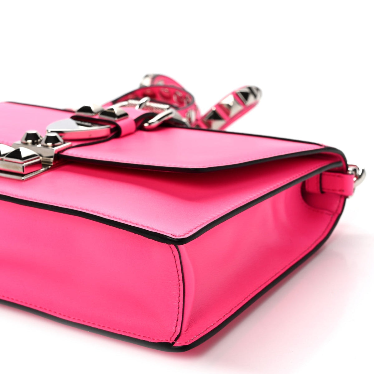 Saffiano City Calfskin Studded Large Elektra Shoulder Bag Fuchsia Black