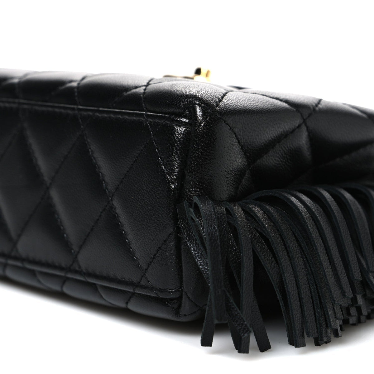 Lambskin Fringe Nano Kelly Shopper Black
