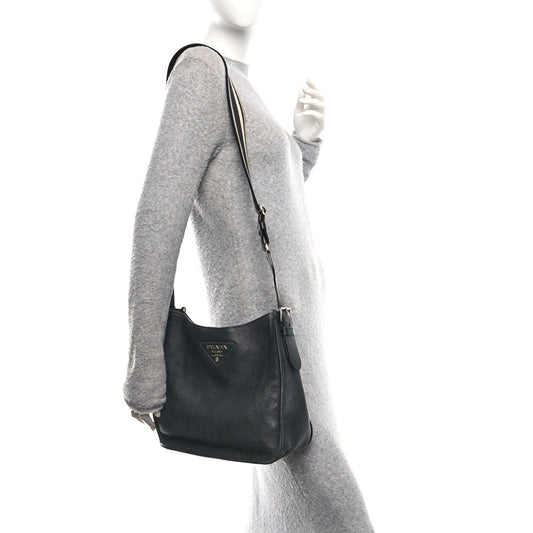 Vitello Daino Soft Hobo Messenger Bag Black