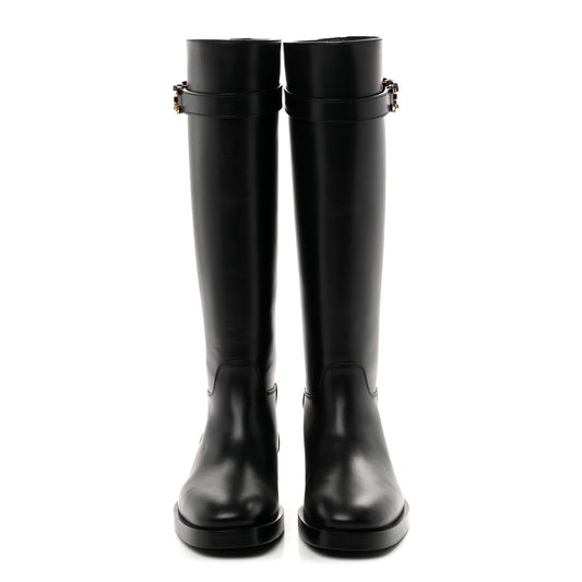 Calfskin CC Buckle High Boots 38 Black