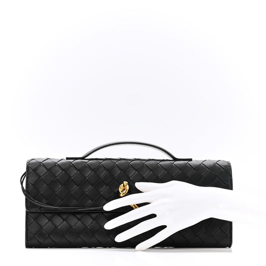Nappa Intrecciato Long Andiamo Top Handle Clutch Black