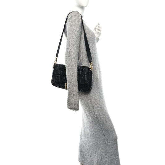 Nappa FF 1974 Embossed Large Baguette Black
