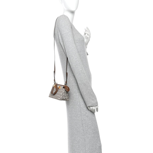 Vitello Grace Jacquard FF Mini By The Way Top Handle Boston Bag Gianduia Panna