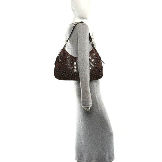 Calfskin Wood Embellished Mombasa Hobo Brown