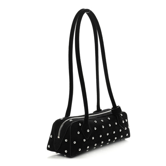 Nubuck Studded Small Le Teckel Bag Black