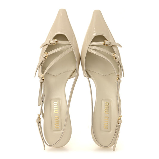 Vernice Buckle 55mm Slingback Pumps 39 White