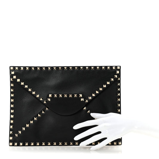 Vitello Untitled Rockstud Envelope Clutch Black