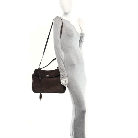 Waxed Suede Calfskin Medium Rodeo Top Handle Handbag Light Espresso