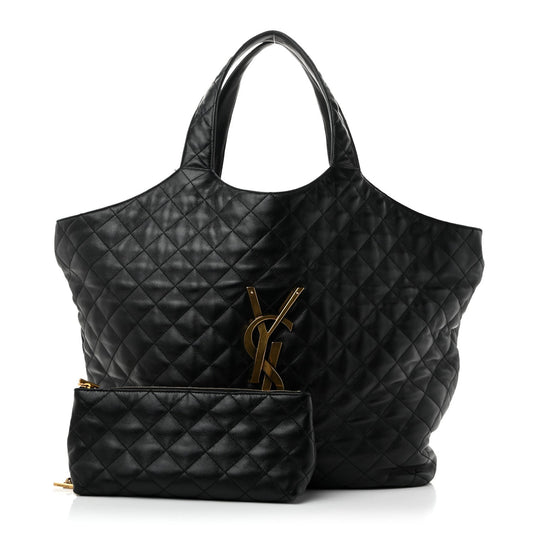 Lambskin Quilted Maxi Icare Shopping Tote Black