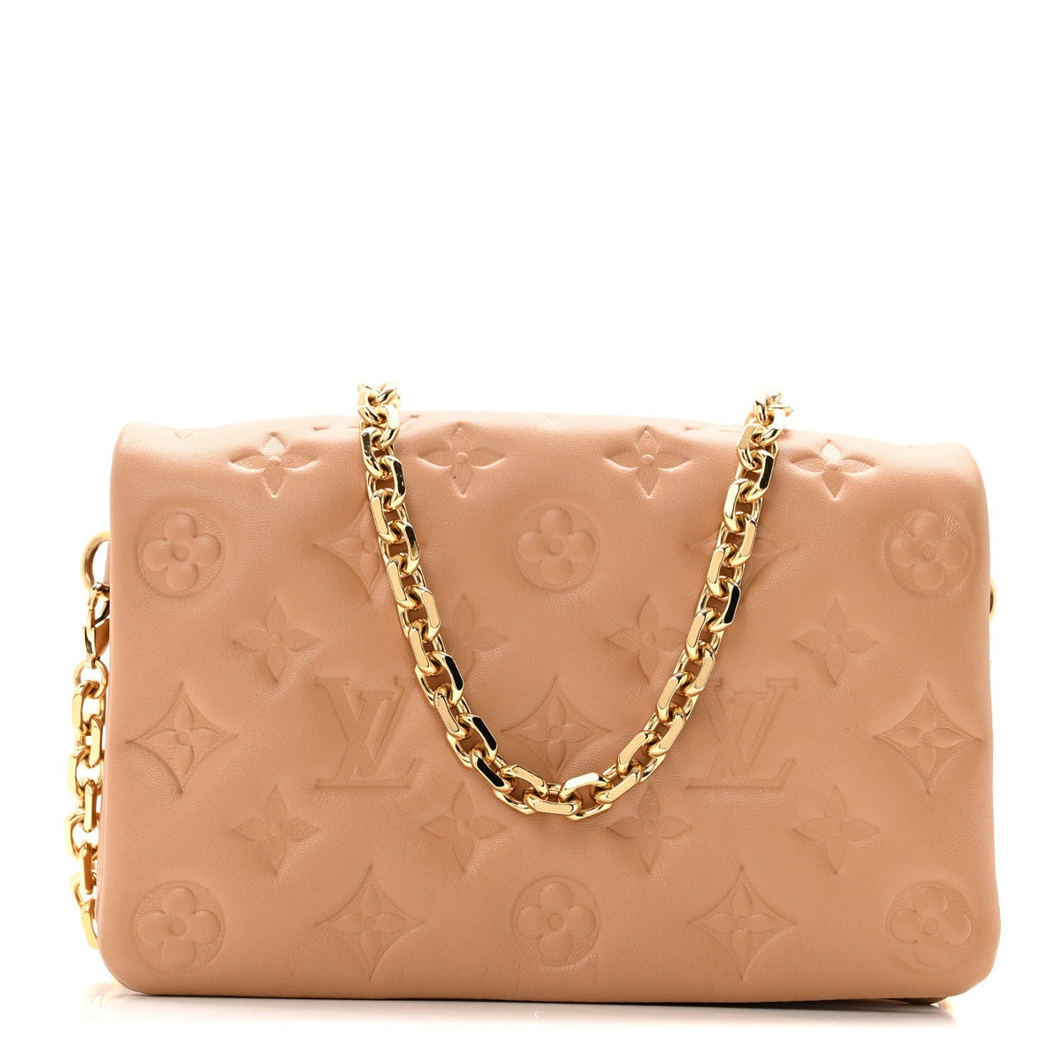 Lambskin Embossed Monogram Pochette Coussin Camel