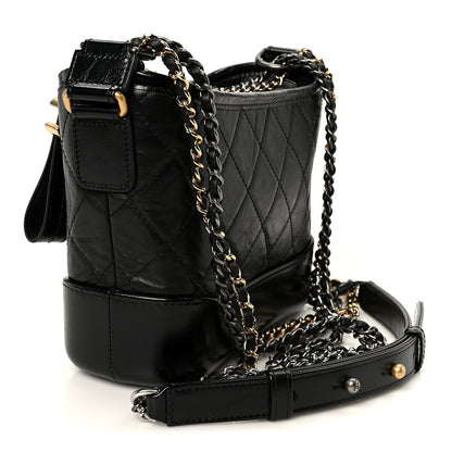 Aged Calfskin Quilted Small Gabrielle Hobo Black