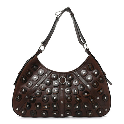 Calfskin Wood Embellished Mombasa Hobo Brown