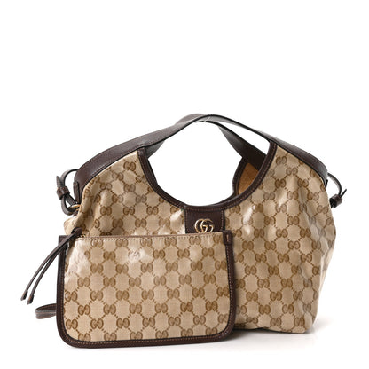 Varnished Monogram Web Small Giglio Tote Sand Dark Brown
