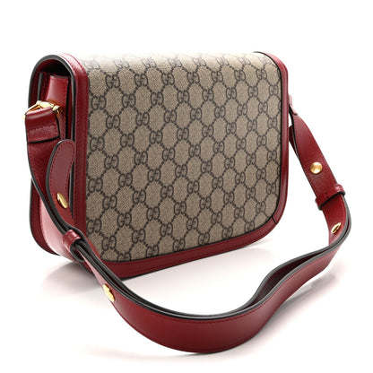 GG Supreme Monogram Azalea Calfskin Horsebit 1955 Shoulder Bag Beige Ebony New Cherry Red