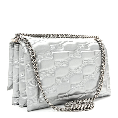 Nappa Allover License BB Monogram Embossed Medium Triplet Bag Silver