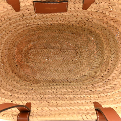 Raffia Calfskin Triomphe Medium Panier Tan