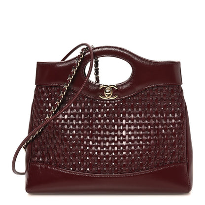Shiny Lambskin Patent Calfskin Quilted Mini 31 Shopping Bag Dark Burgundy
