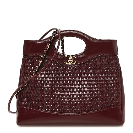 Shiny Lambskin Patent Calfskin Quilted Mini 31 Shopping Bag Dark Burgundy