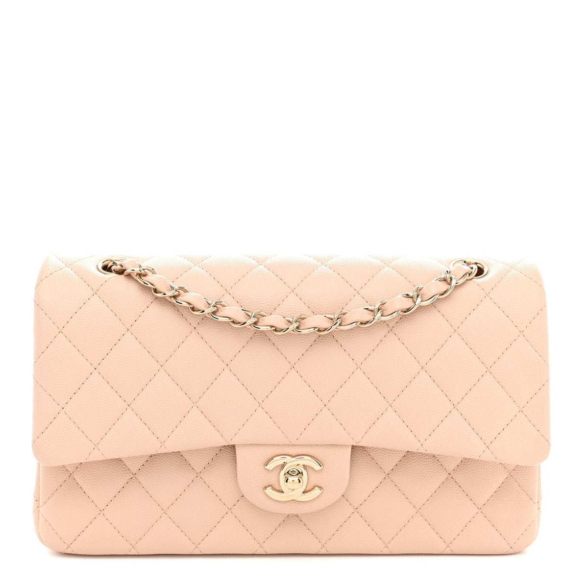 Caviar Quilted Medium Double Flap Light Beige