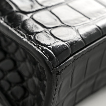 Shiny Calfskin Monochrome Crocodile Embossed Hourglass Chain Bag Black
