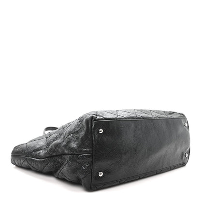 Glazed Calfskin Large On The Road Tote Black
