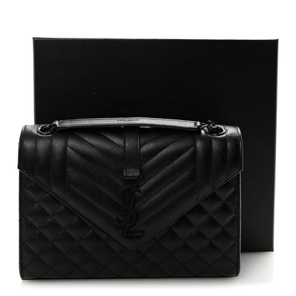 Grain De Poudre Textured Mixed Matelasse Triquilt Medium Monogram Monochrome Satchel Black