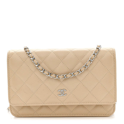 Caviar Quilted Wallet on Chain WOC Beige