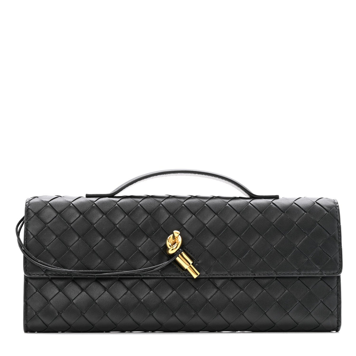 Nappa Intrecciato Long Andiamo Top Handle Clutch Black