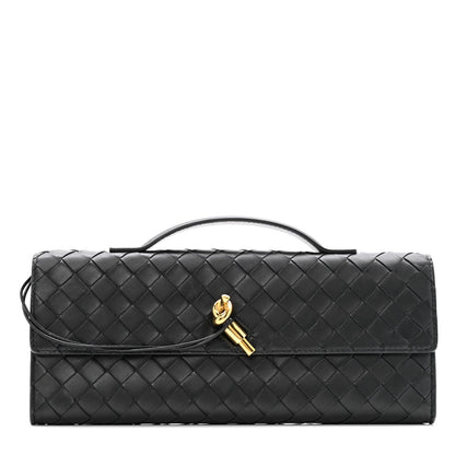 Nappa Intrecciato Long Andiamo Top Handle Clutch Black