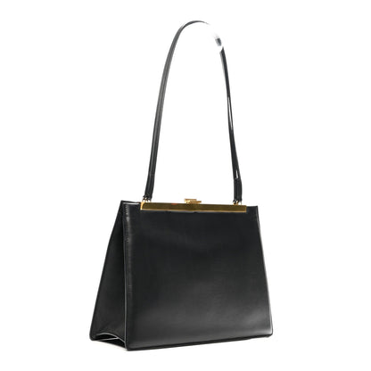 Smooth Calfskin Medium Clasp Shoulder Bag Black