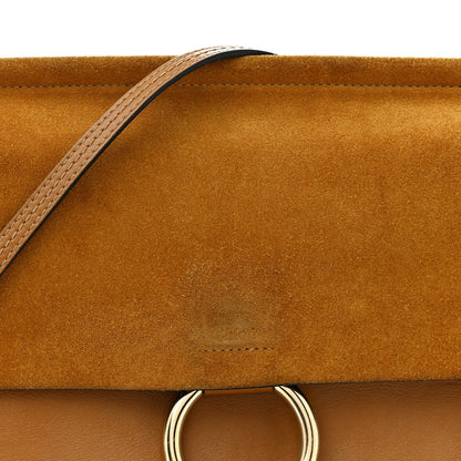 Suede Calfskin Medium Faye Shoulder Bag Mustard Brown
