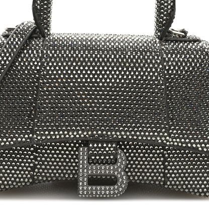 Strass Suede Hourglass Top Handle Bag XS Smoke Grey Crystal