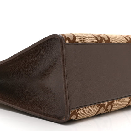 Monogram Jumbo GG Textured Dollar Calfskin Web Tote Bag Camel Ebony New Acero
