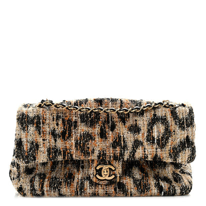 Tweed Mixed Fibers Leopard Print Small Souplissimo Maxi Flap Brown Black White