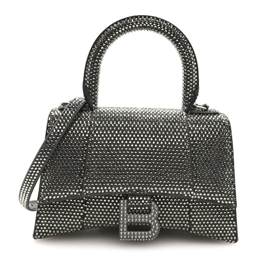 Strass Suede Hourglass Top Handle Bag XS Smoke Grey Crystal