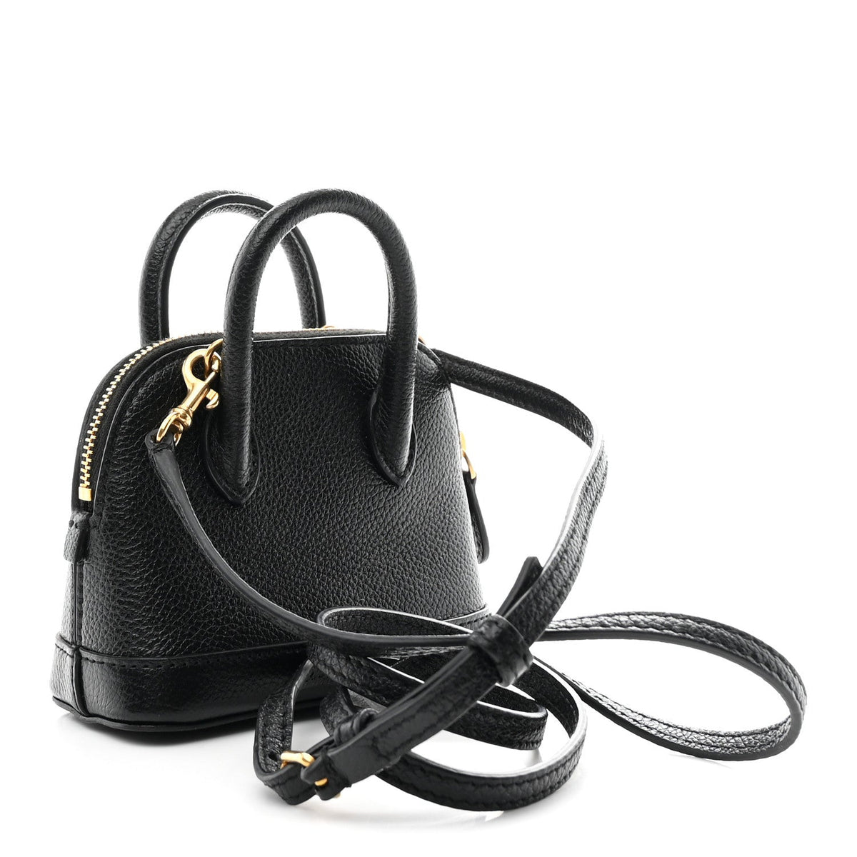 Grained Calfskin Logo Mini Ville Top Handle Bag Black White