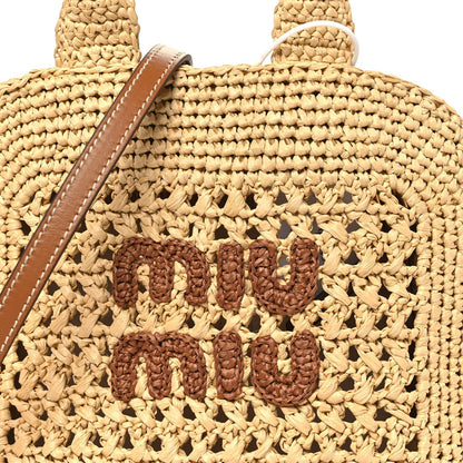 Raffia Crochet Woven Tote Bag Beige