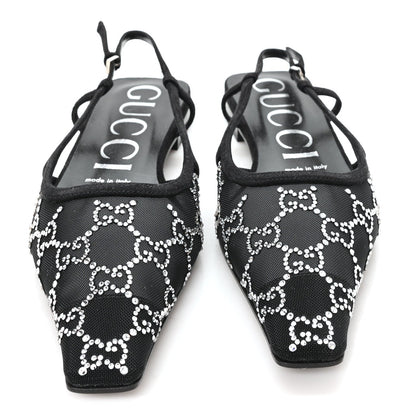 Tela Retino Kid Scamosciato Crystal GG Monogram Square G 35mm Slingback Pumps 38 Black