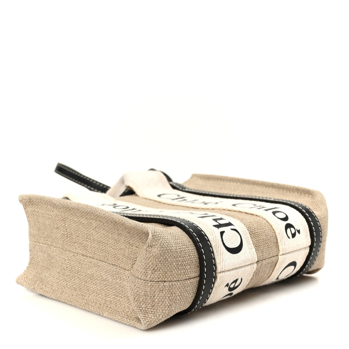 Linen Calfskin Mini Woody Ribbon Tote White Navy