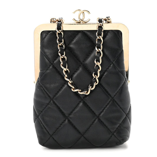 Lambskin Plexi Quilted CC Evening Clutch With Chain Black