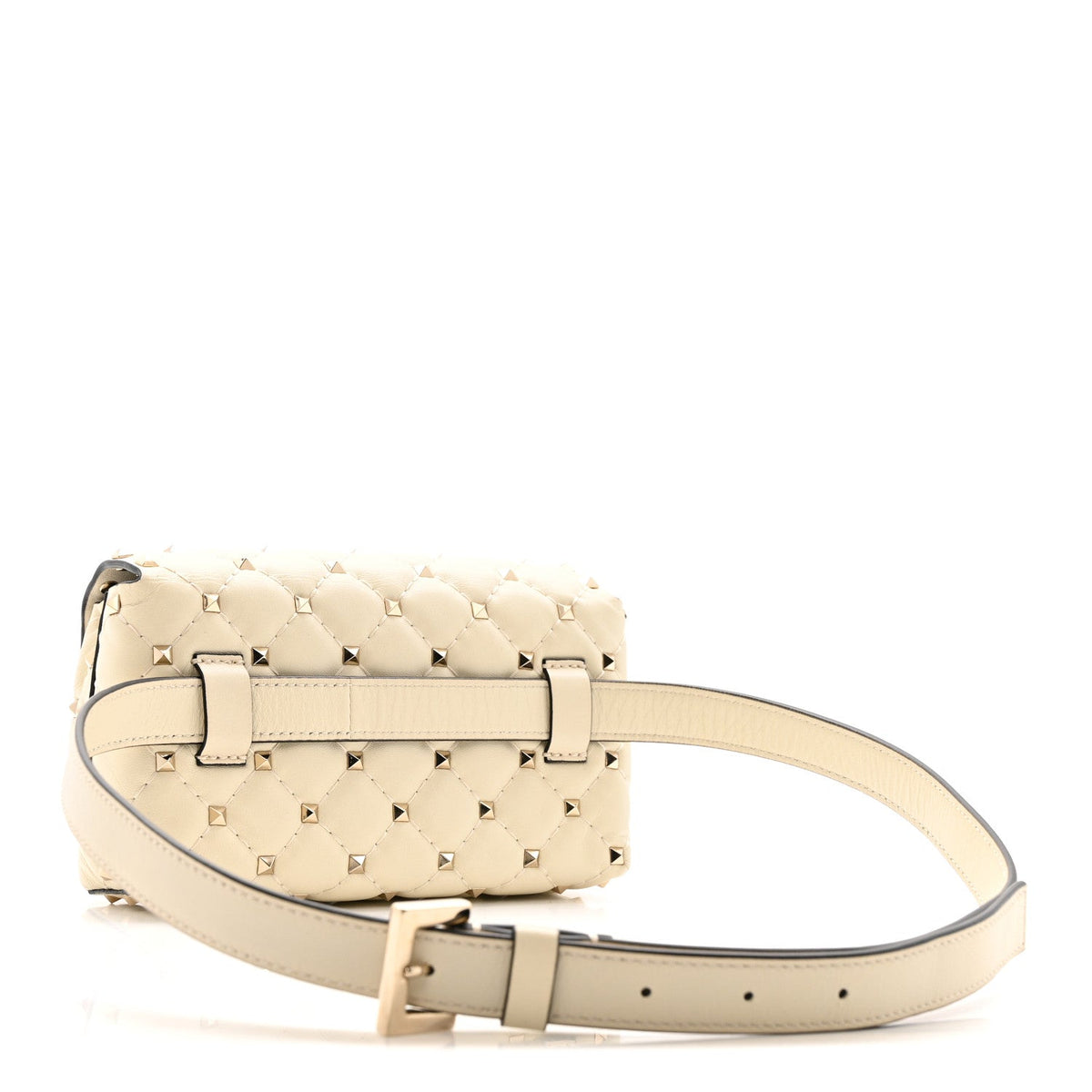 Lambskin Rockstud Spike Belt Bag 85 Ivory