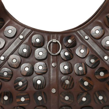 Calfskin Wood Embellished Mombasa Hobo Brown