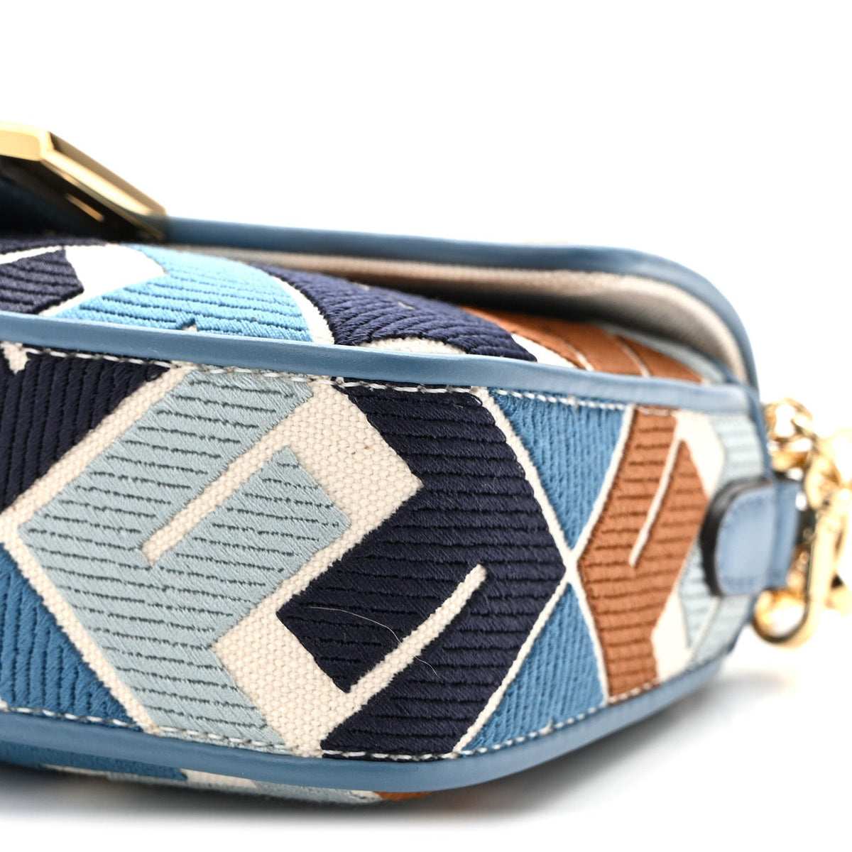 Canvas Vitello King Seta FF Embroidered Mini Baguette Blue Multicolor