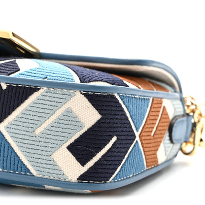 Canvas Vitello King Seta FF Embroidered Mini Baguette Blue Multicolor