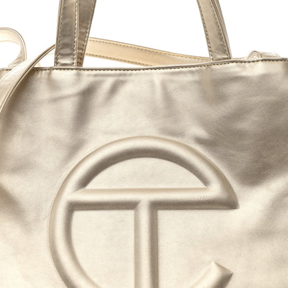 Metallic Vegan Leather Medium Shopping Bag Gold